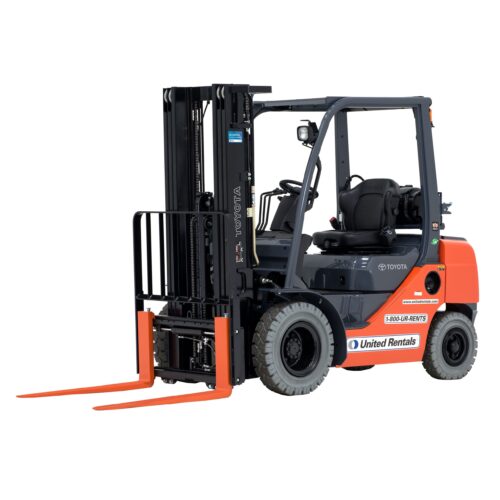 5,000 lb. Gas/LP Warehouse Forklift, Quad Mast, Pneumatic Tires